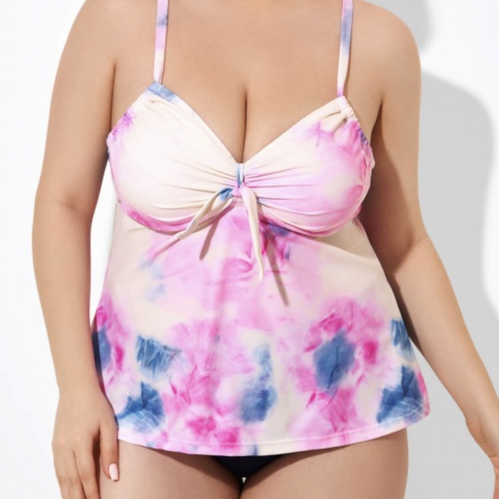 Tie Dye Tie Front Tankini Top for Lady size 4XL